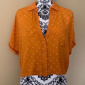 Orange polka dot cropped button up